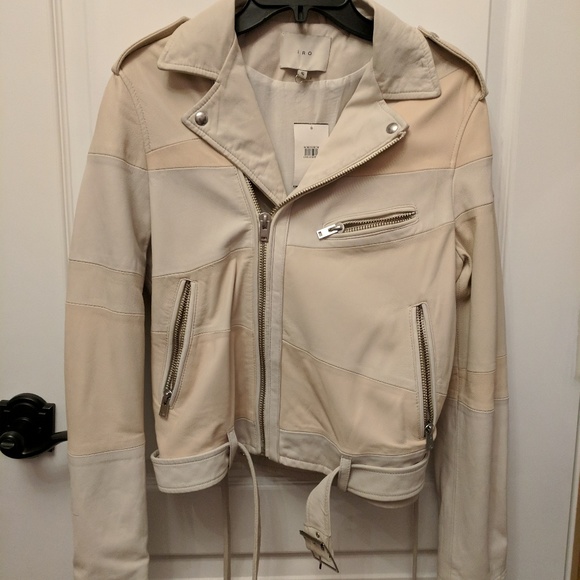 NWT IRO Witney White Patchwork Leather Jacket 40 - Picture 3 of 8